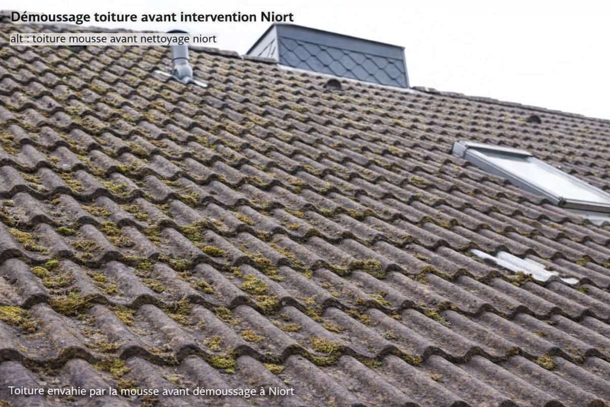 toiture mousse avant nettoyage niort