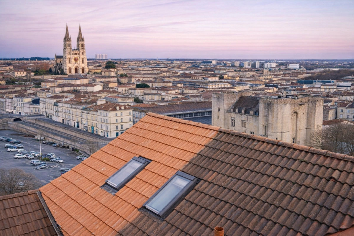 artisan réalisant un démoussage de toiture à Niort